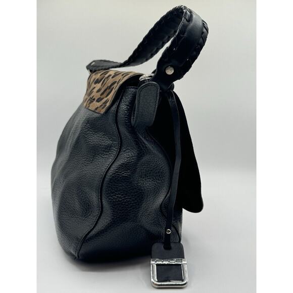 Innue Black Leather Leopard Print Suede Flap Italian Leather Shoulder Bag EUC - Picture 9 of 13